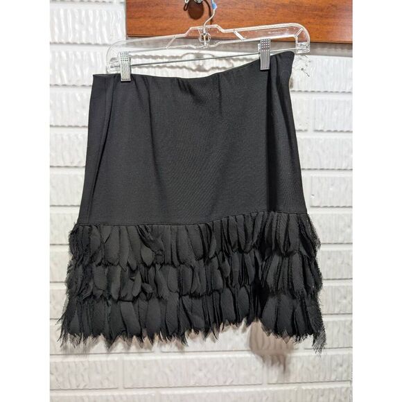 Ann Taylor Women's Black Solid Chiffon Fringe Trim Skirt Size 6 NWT - Picture 1 of 7